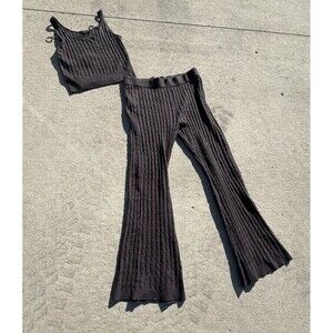 House of Harlow 1960 Cableknit Tank Flared Pants Twinset 2 Pc Set NWT LARGE #652
